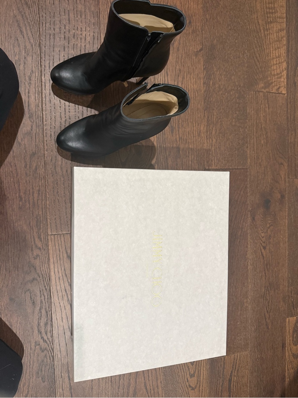 Jimmy Choo Black Leather Ankle Booties with Side Zip